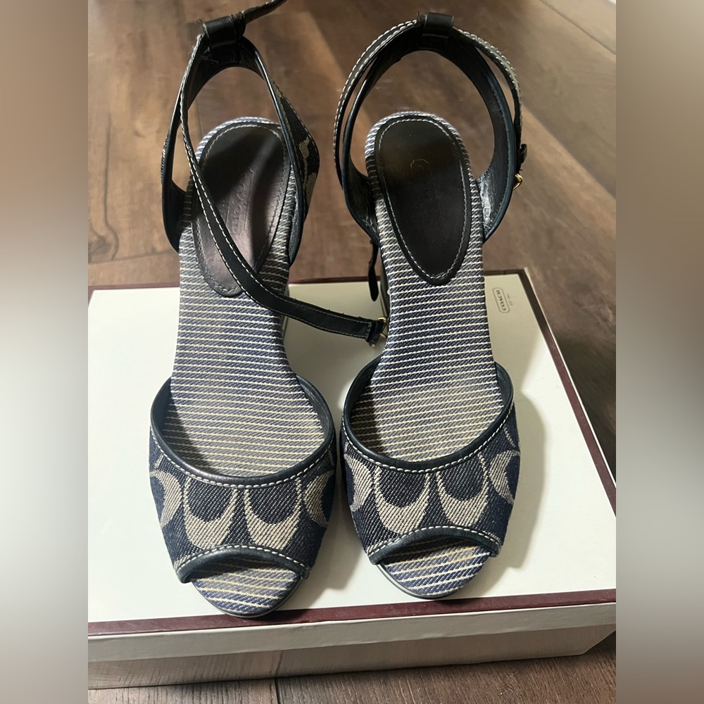 Coach Blue and Beige Patterned Sandals